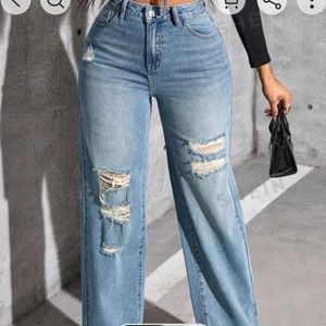 Light Blue Distressed Straight Leg Jeans
